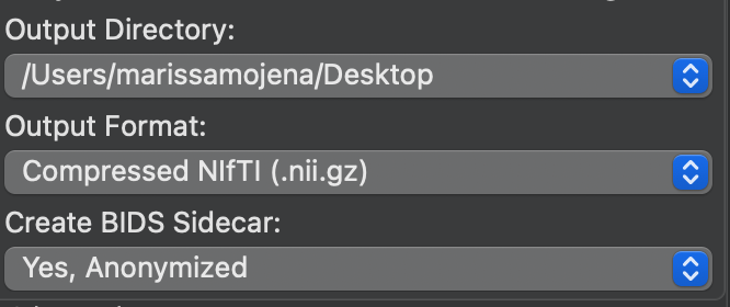 dcm2niix output options example