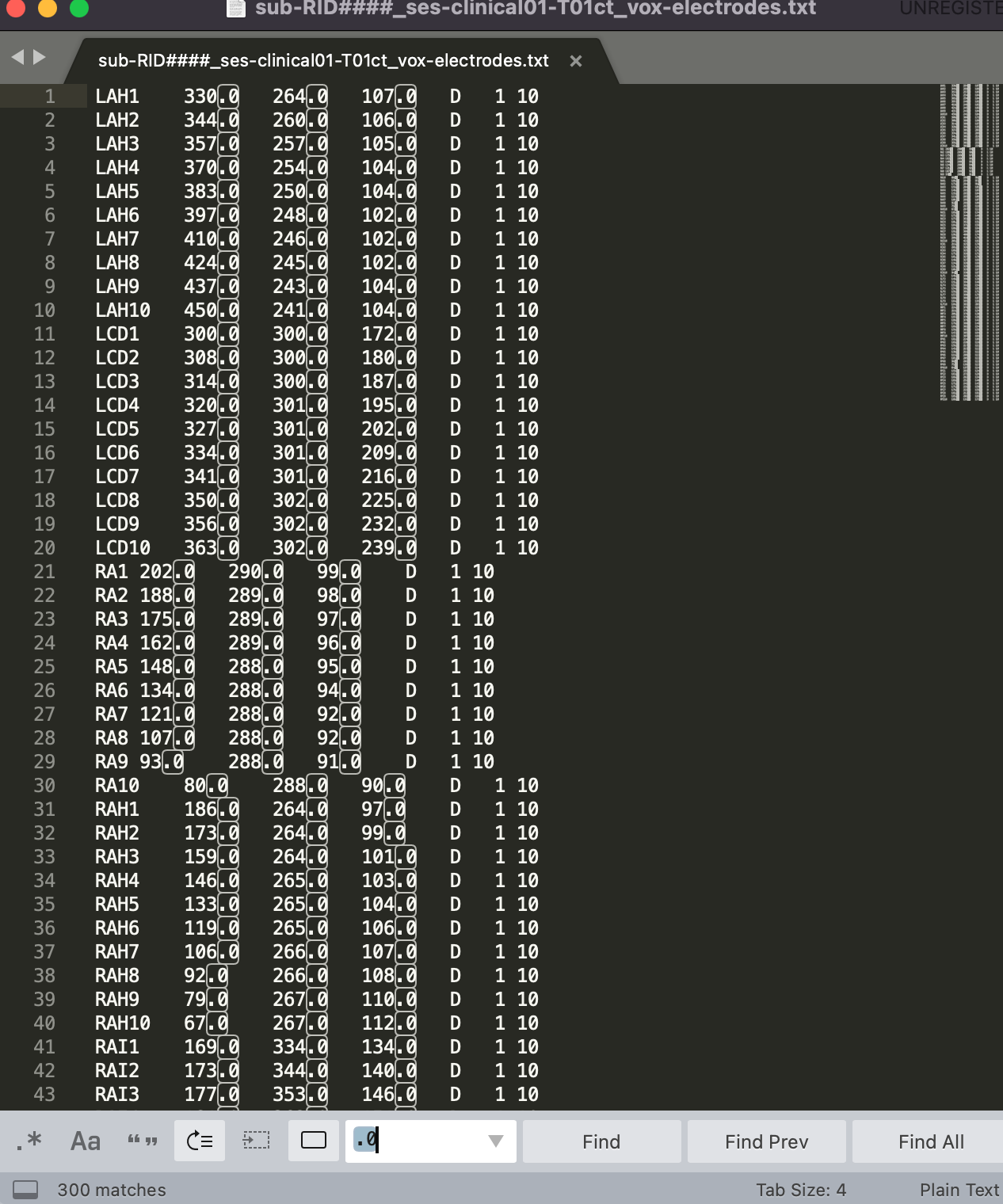 Electrode voxel coordinate text file, sub-RID#### placeholder (duplicate)